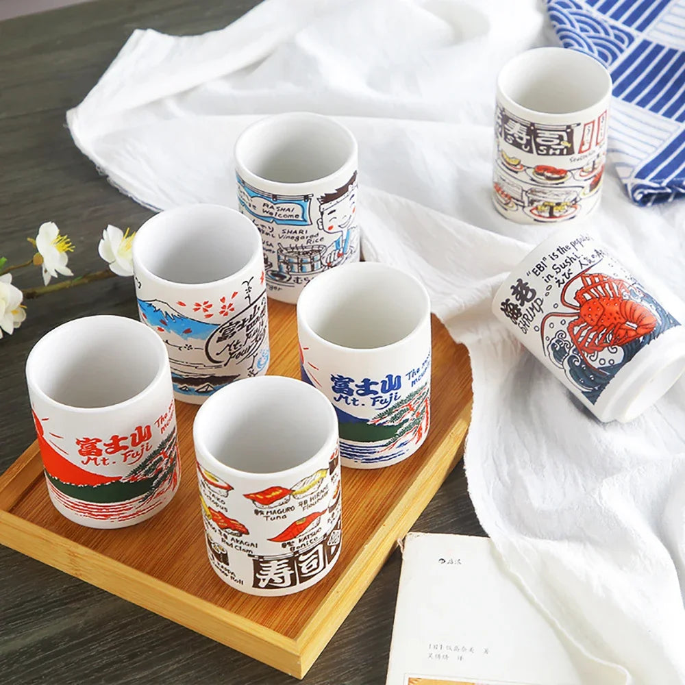 Japanese Impression Ceramic Mugs 300Ml Tea Wine Sushi Sake Cup Funny Family Restaurant Decoration Travel Gift for Friends