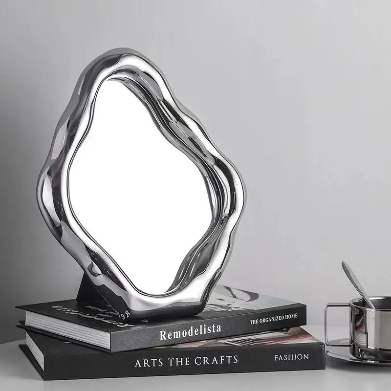Luxury Irregular Desk Mirror for Bedroom Deorative Bathroom Makeup Mirror Ceramic Compact Standing Mirror Aesthetic Room Decor