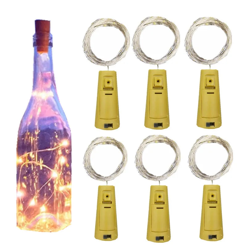 6Pcs 20Led Wine Bottle with Cork Bottle Led String Fairy Lights Battery Cork for Party Wedding Christmas Halloween Bar Decor
