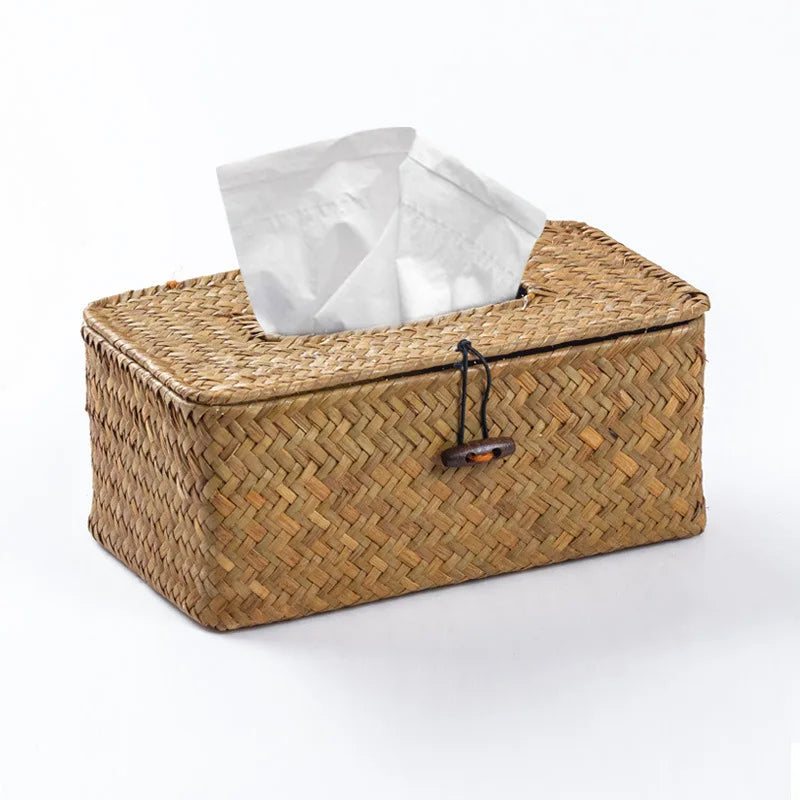New Rattan Tissue Box Home Decoration Handmade Desktop Tissue Rattan Tissue Box for Barthroom,Home,Hotel and Office