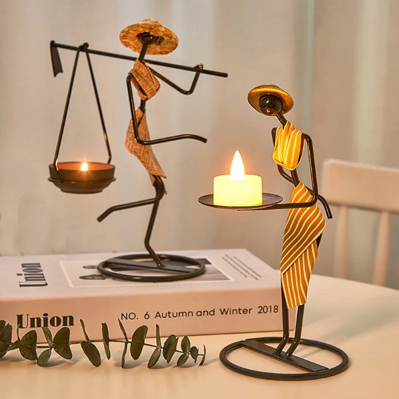 Candle Holders Home Decoration Accessories Rustic Wedding Table Centerpiece Decor Living Room Human Figurines Candlestick Gifts