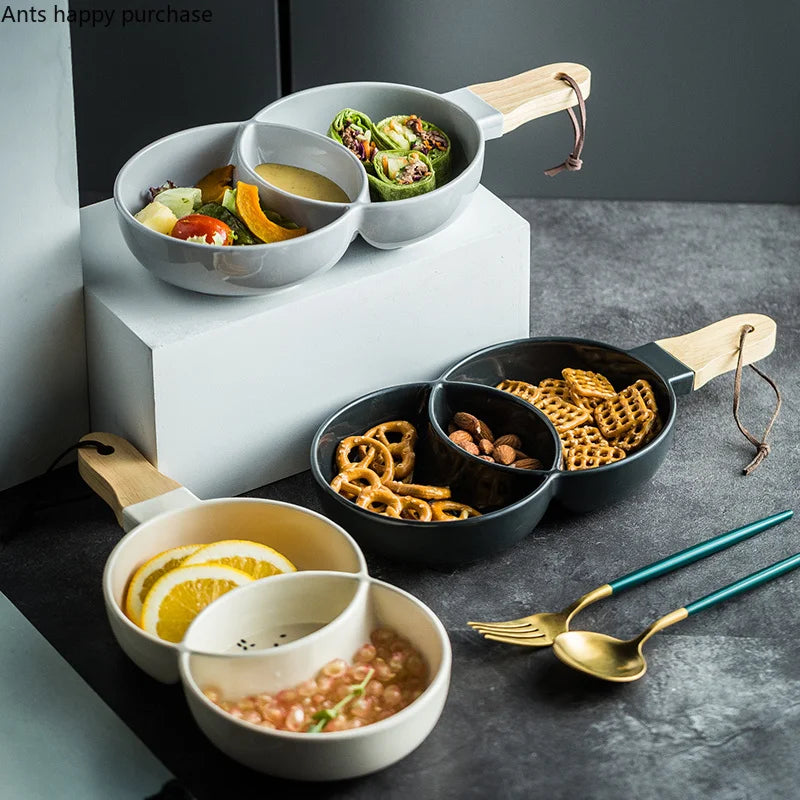 Nordic Ceramic Grid Snack Tray Dessert Plate Salad Bowl Household Kitchen Supplies Restaurant Tableware Fruit Decoration Tray
