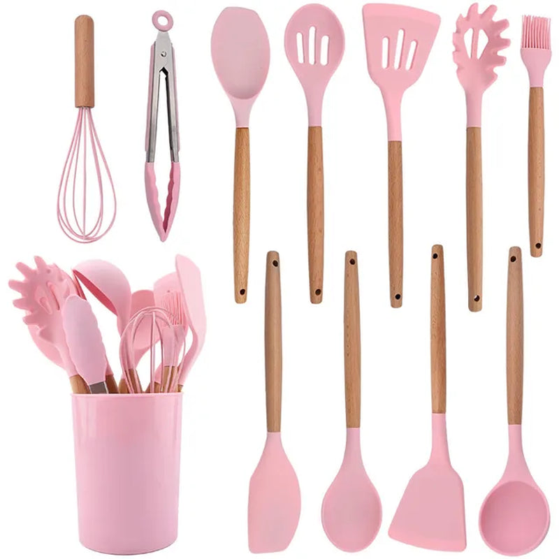 12Pcs Heat Resistant Silicone Kitchenware Cooking Utensils Set Kitchen Non-Stick Cooking Baking Tools with Storage Box Tools