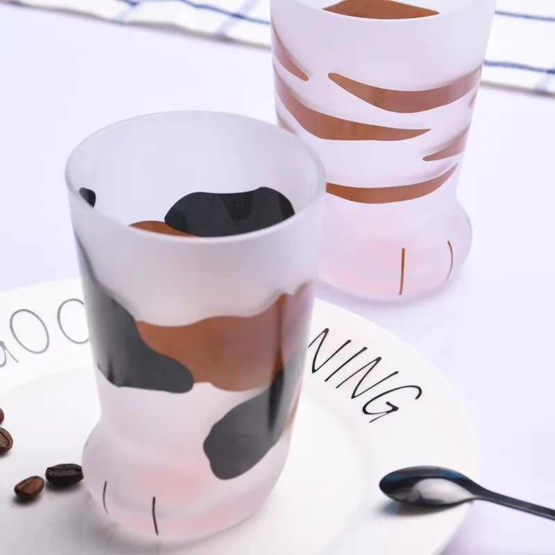 300ML Creative Animals Glass Cup Cute Cartoon Cat Paw Water Bottle Milk Juice Frosted Cup Drinking Cup