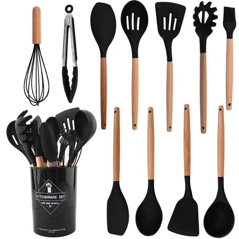 12Pcs Heat Resistant Silicone Kitchenware Cooking Utensils Set Kitchen Non-Stick Cooking Baking Tools with Storage Box Tools