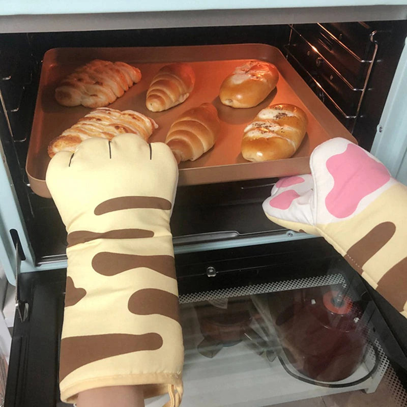 1Pc Cute Cat Paws Oven Mitts Cat Claw Baking Oven Gloves Anti-Scald Microwave Heat Resistant Insulation Non-Slip Cat Paw Gloves