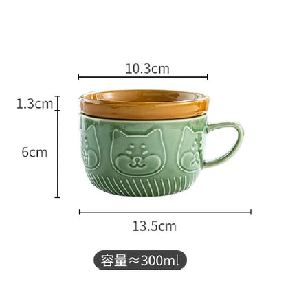 250ML Japanese Shiba Inu Ceramic Coffee Cup Saucer Cartoon Animal Breakfast Milk Cup Embossed Coffee Cup Afternoon Tea Supplies