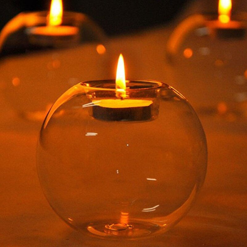 European Exquisite round Hollow Glass Candle Holder Christmas Wedding Banquet Bar Party Wax Holder Home Decoration Ornaments