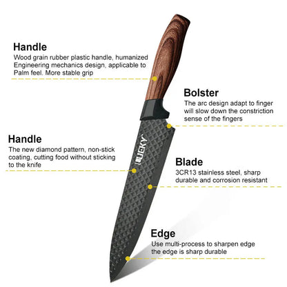 Kitchen Knives Sets Stainless Steel Forged Kitchen Chef Knife Set Scissors Peeler Slicer Nakiri Paring Knife Diamond Pattern