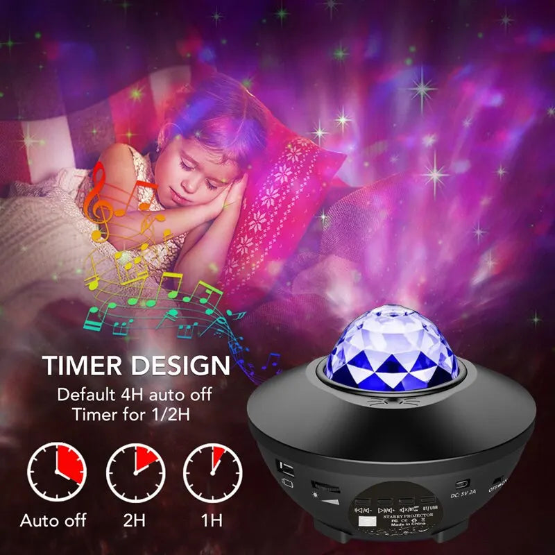 Starry Projector Galaxy Night Light with Ocean Wave Music Speaker Sky Light Projector for Bedroom Decoration Birthday Gift Party