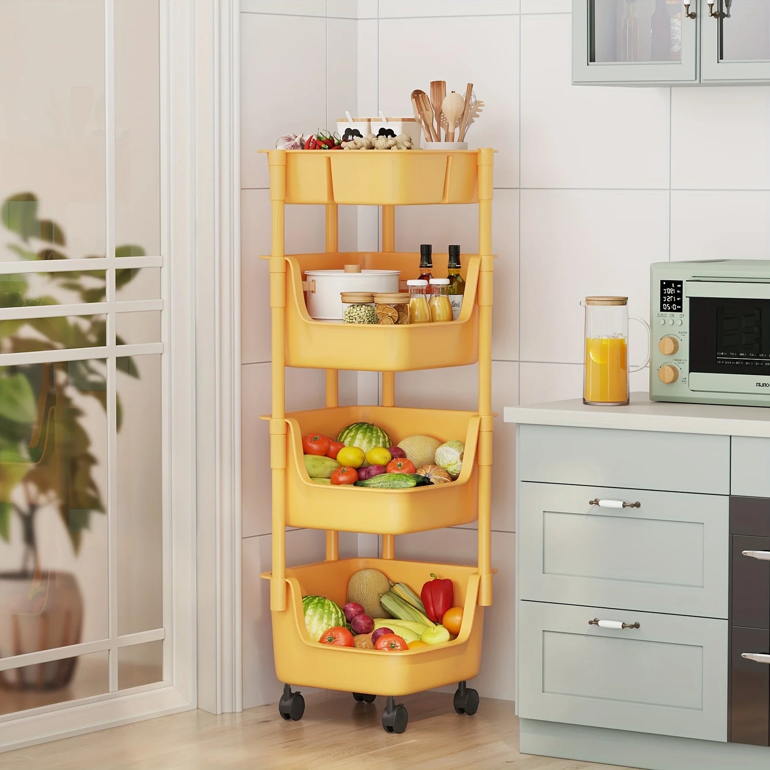 1Pc 4-Layer Condiments Storage Cart Rack, Tableware Storage Box for Fruits, Vegetable, Snacks