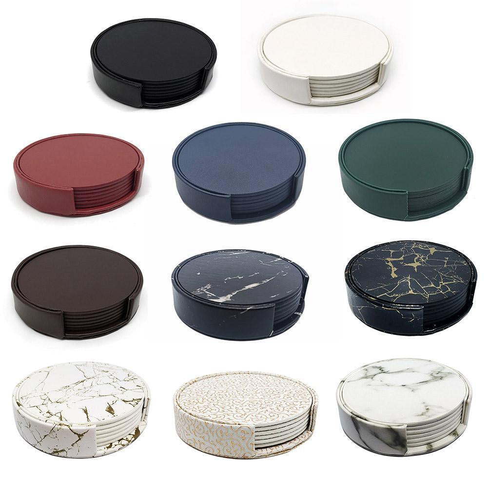 6Pcs/Set Artificial Leather Marble Coaster Drink Coffee round Cup Table Clean Tea Easy Placemats Holder Mat Pad to Pad E2H4